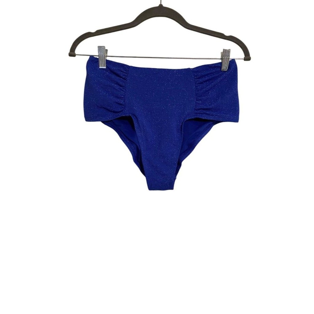 Time And Tru Bikini Bottom Women’s M 8-10 Blue High Waist Ruched Sparkle Beach